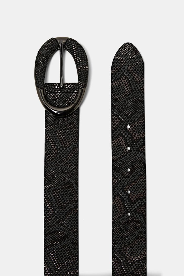 Cinturón de cuero con efecto en piel de serpiente, BLACK, detail image number 1