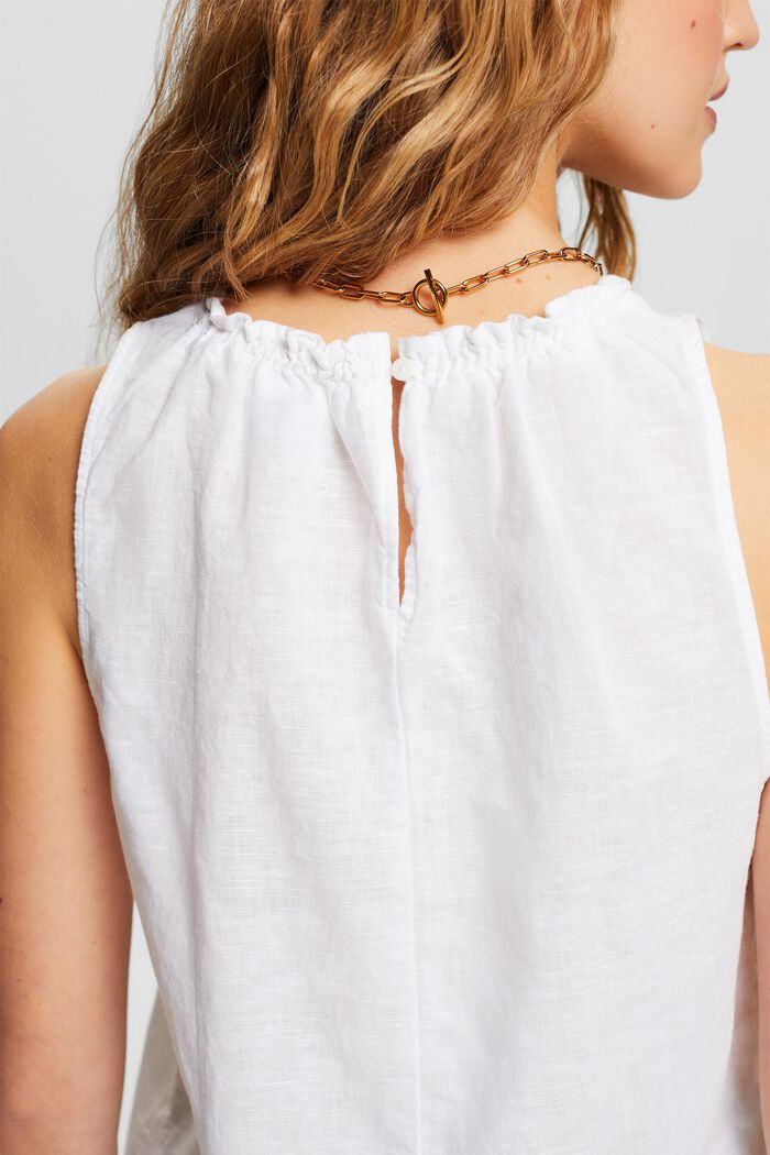 Blusa fruncida sin mangas en lino y algodón, WHITE, detail image number 2