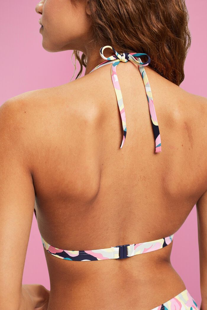 Top de bikini con cuello halter y estampado floral, NAVY, detail image number 3