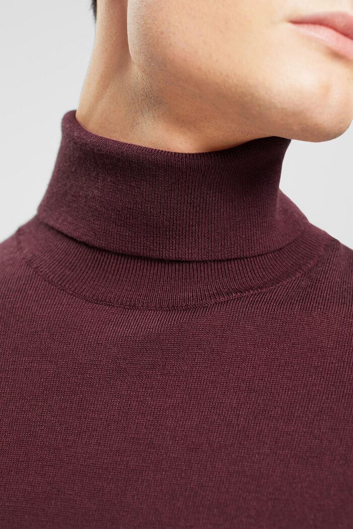Jersey de lana con cuello vuelto, BORDEAUX RED, detail image number 2