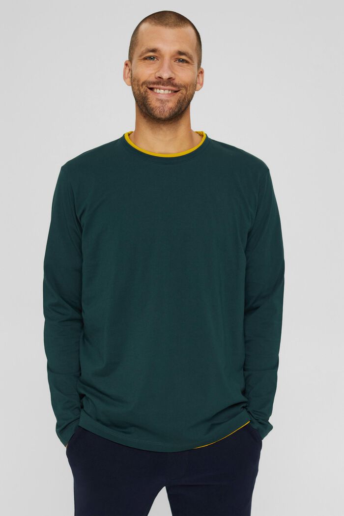 Camiseta de manga larga en 100 % jersey de algodón ecológico, TEAL BLUE, overview