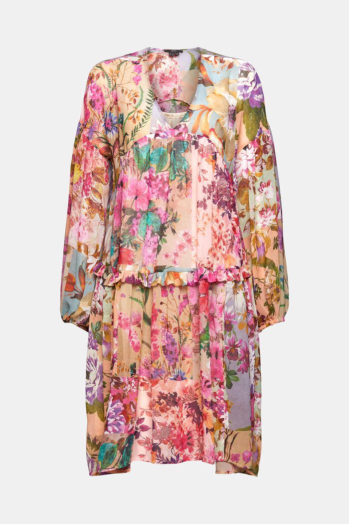 Reciclado: vestido de gasa con motivo floral, PINK FUCHSIA, detail image number 6