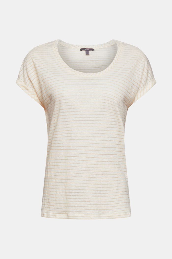 De lino: camiseta con rayas brillantes, OFF WHITE, detail image number 7