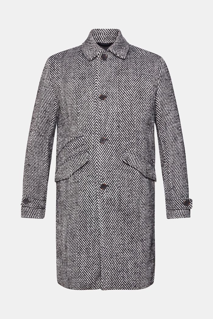 Abrigo con diseño de espiga en mezcla de lana, BLACK, overview