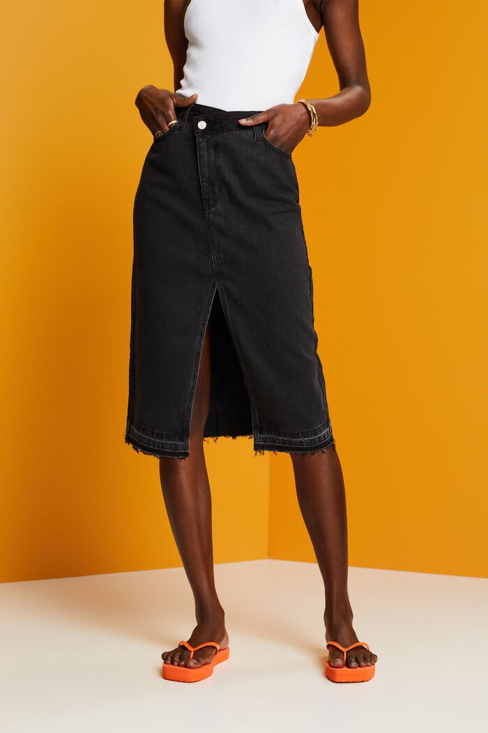 Falda midi con cintura asimétrica, BLACK MEDIUM WASHED, detail image number 0