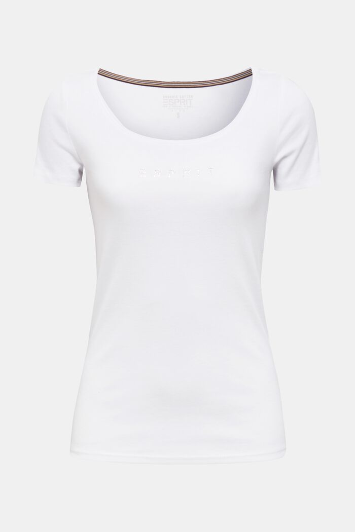 Camiseta con logotipo de strass, 100 % algodón ecológico, WHITE, detail image number 0
