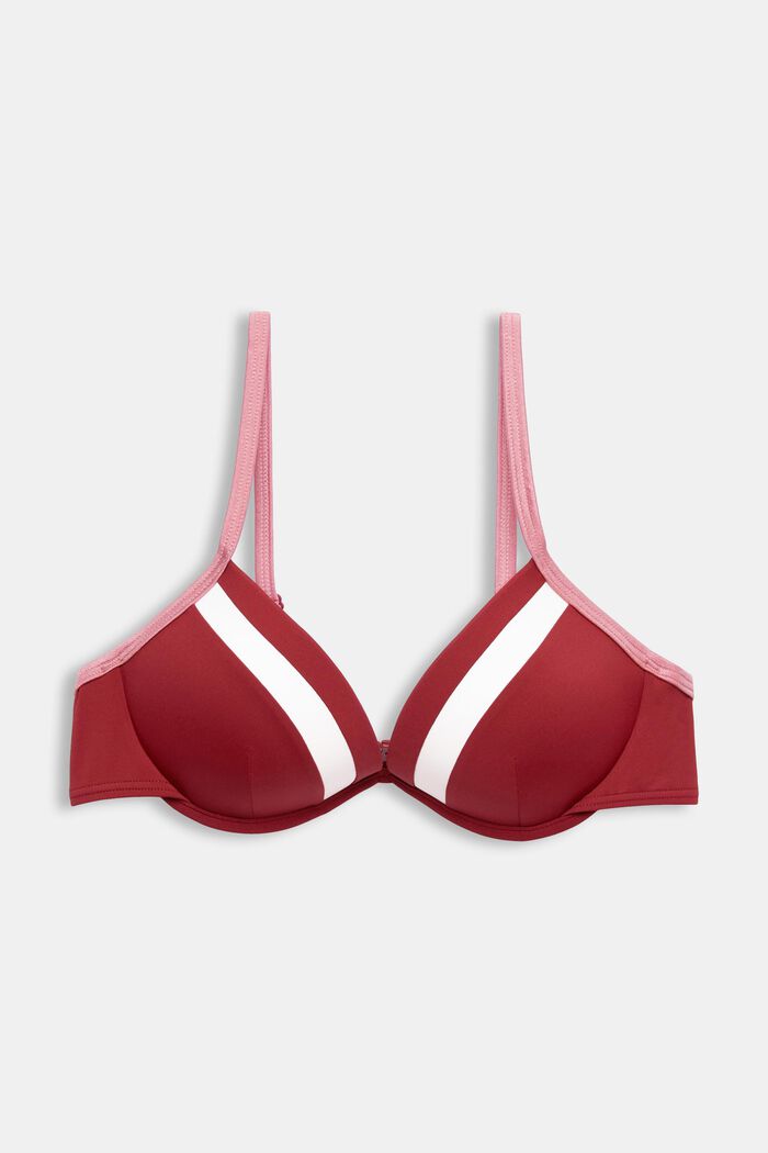 Top de bikini tricolor con aros y acolchado, DARK RED, detail image number 0