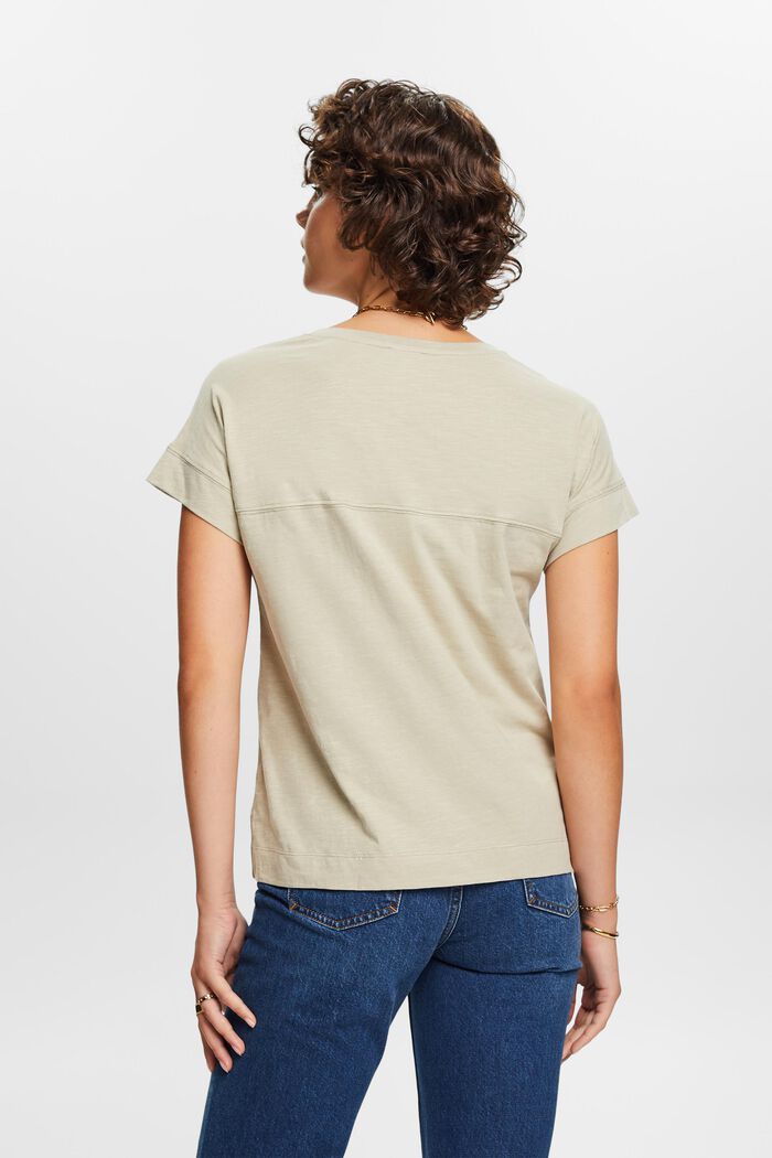 Camiseta de algodón con cuello en pico, DUSTY GREEN, detail image number 3