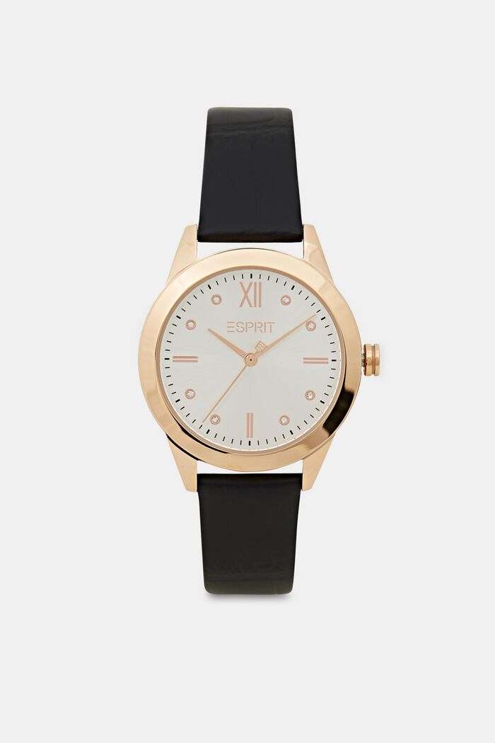 Watch with Leather, BLACK, detail image number 0