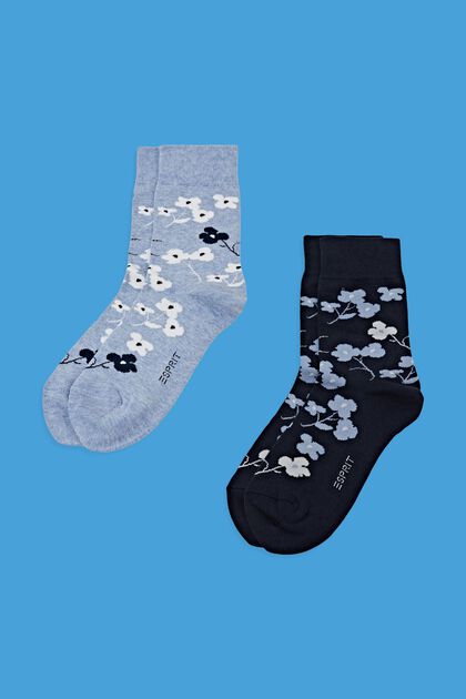 Pack de dos pares de calcetines con diseño de flores, LIGHT BLUE/NAVY, overview