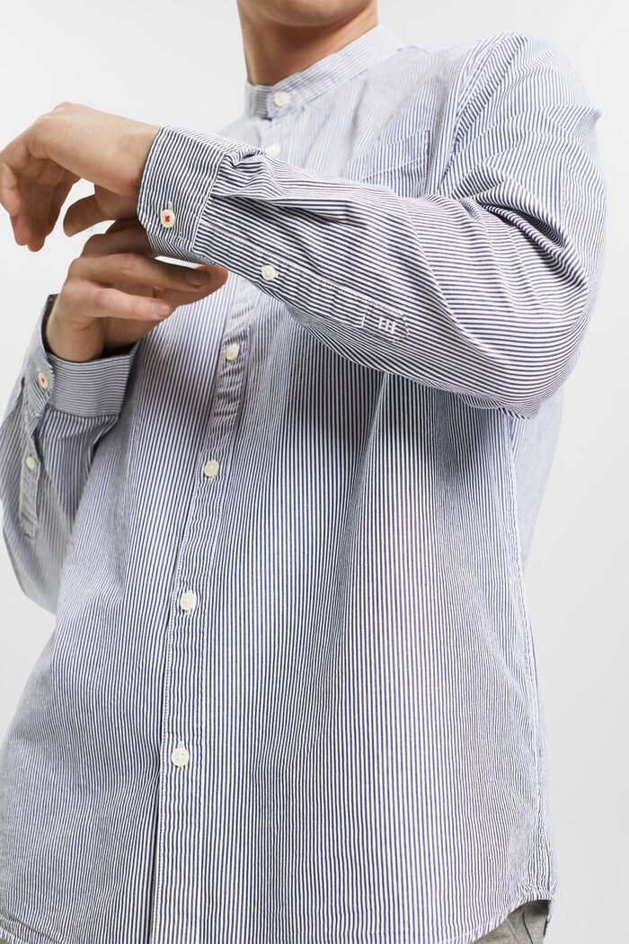 Camiseta de algodón a rayas con cuello mao, NAVY, detail image number 2