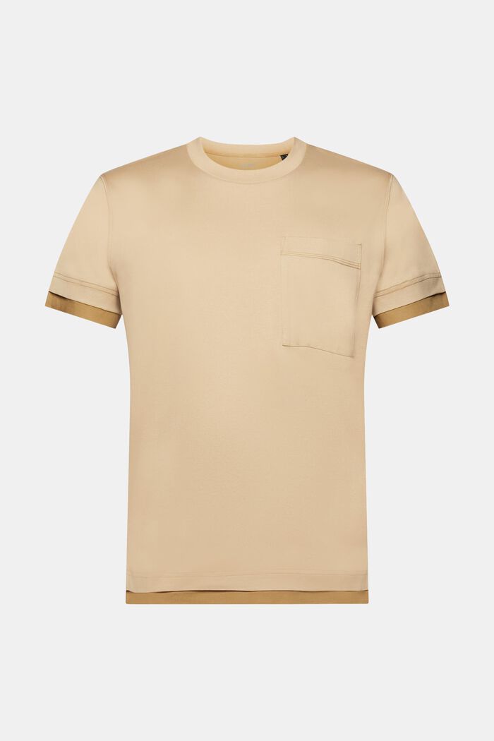 Camiseta de cuello redondo con capas, 100% algodón, SAND, detail image number 6