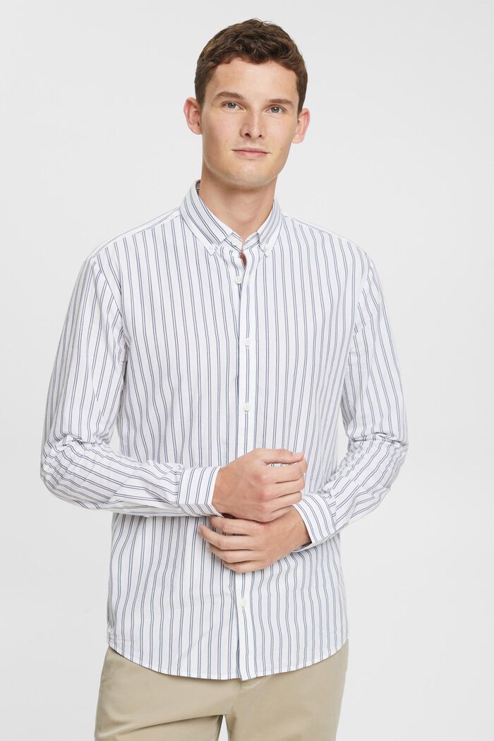 Camisa de cuello abotonado con diseño a rayas, WHITE, detail image number 0