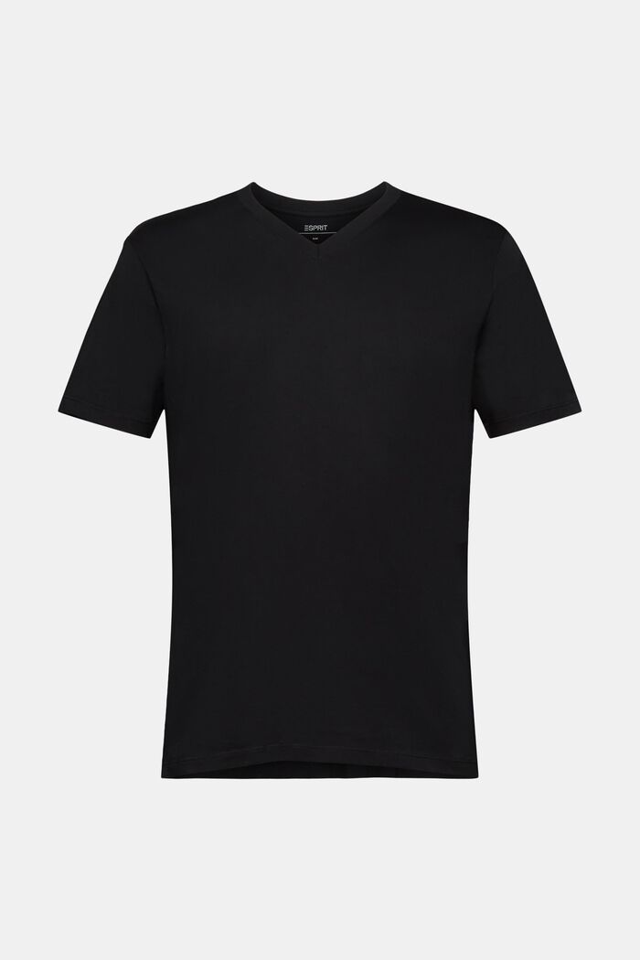 Camiseta entallada de algodón con cuello en pico, BLACK, detail image number 6
