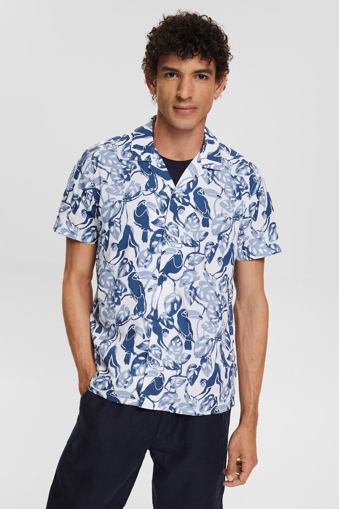 Camisa de manga corta con estampado tropical, 100% algodón, BLUE, detail image number 1
