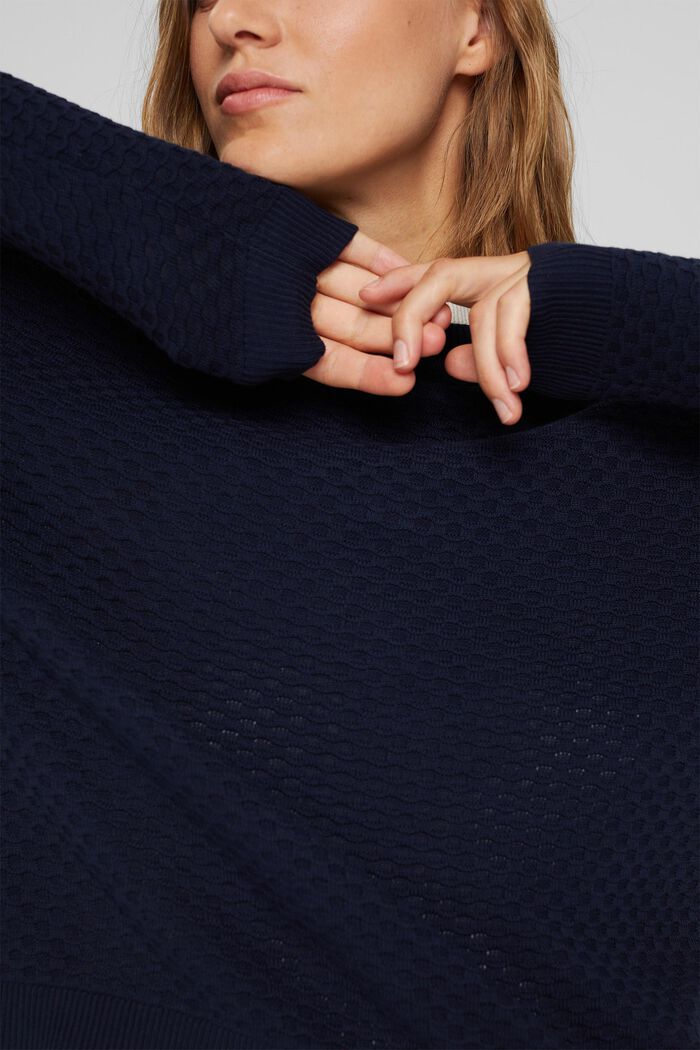 Jersey con textura apanalada, 100% algodón, NAVY, detail image number 2