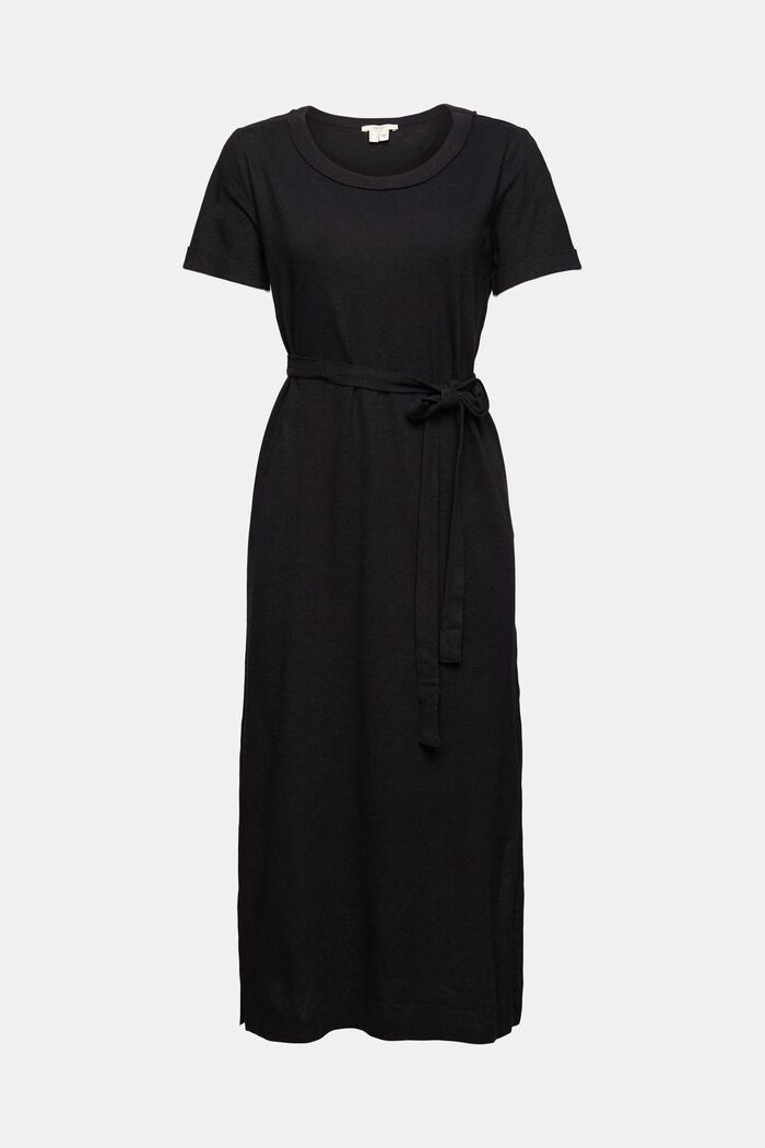 Con lino: vestido camisero midi, BLACK, overview
