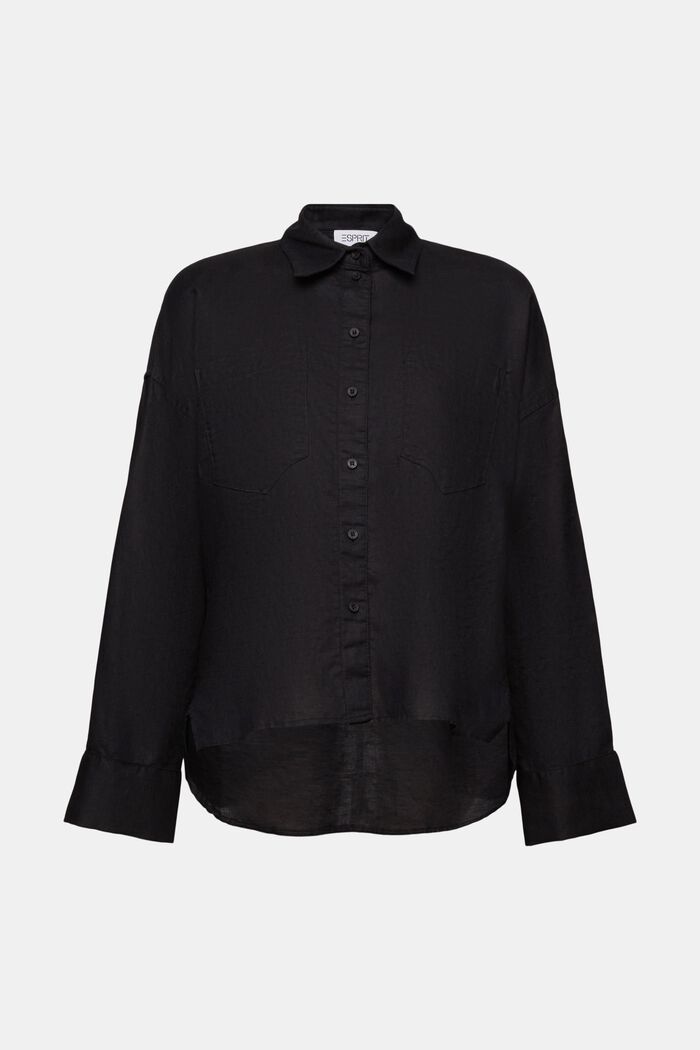 Blusa camisera de algodón y lino, BLACK, detail image number 6