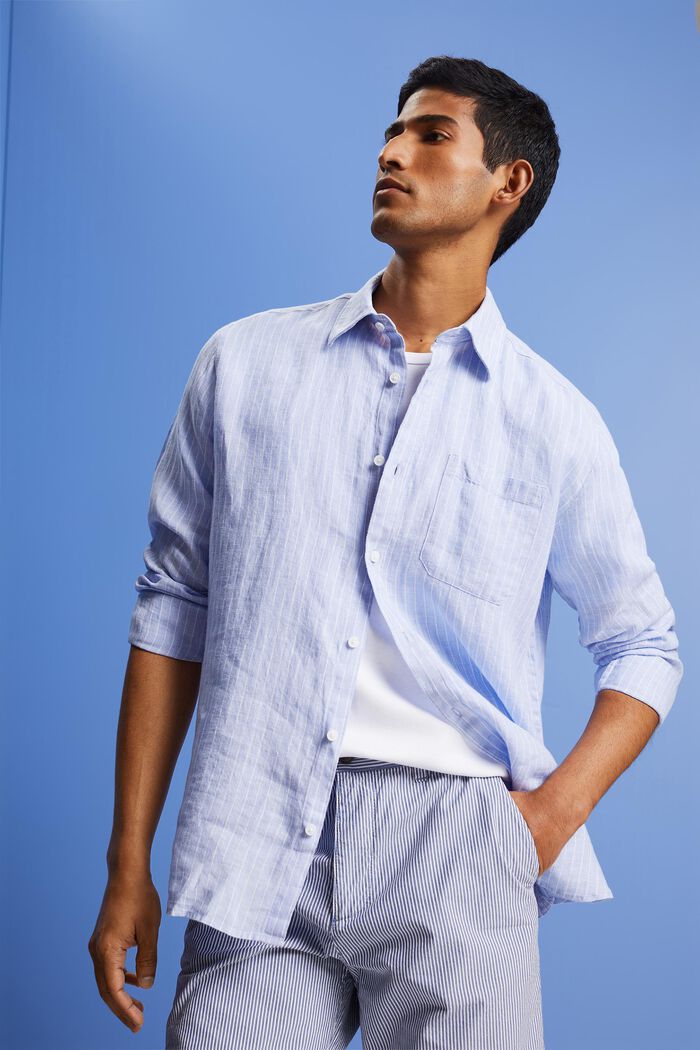 Camisa con diseño a rayas, 100 % lino, LIGHT BLUE LAVENDER, detail image number 4