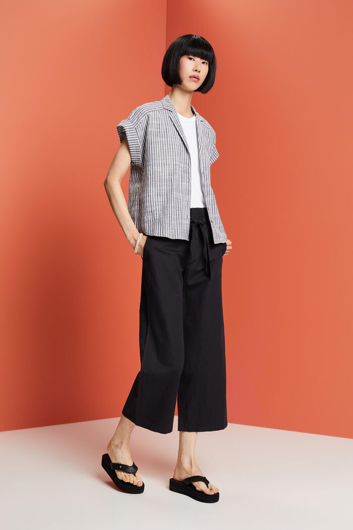 Culotte de lino y algodón con cinturón, BLACK, detail image number 5