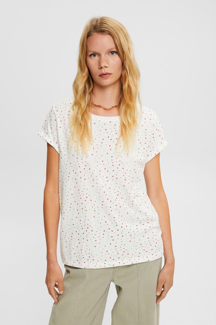 Camiseta con estampado floral, OFF WHITE, detail image number 1