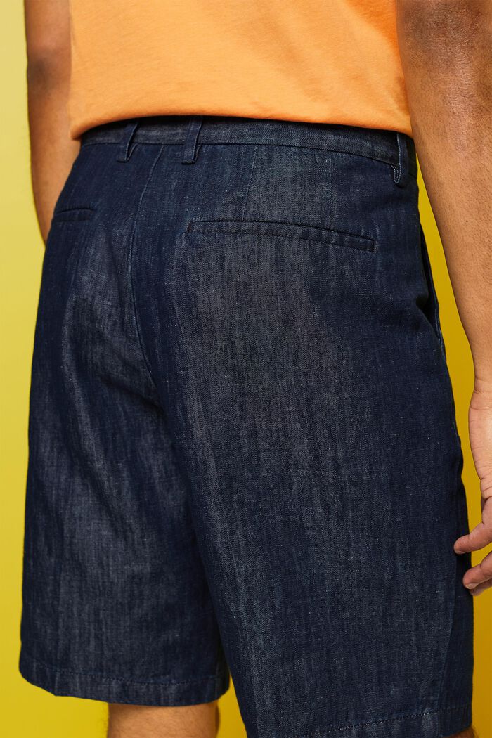 Pantalones chinos cortos de lino de algodón, BLUE BLACK, detail image number 4