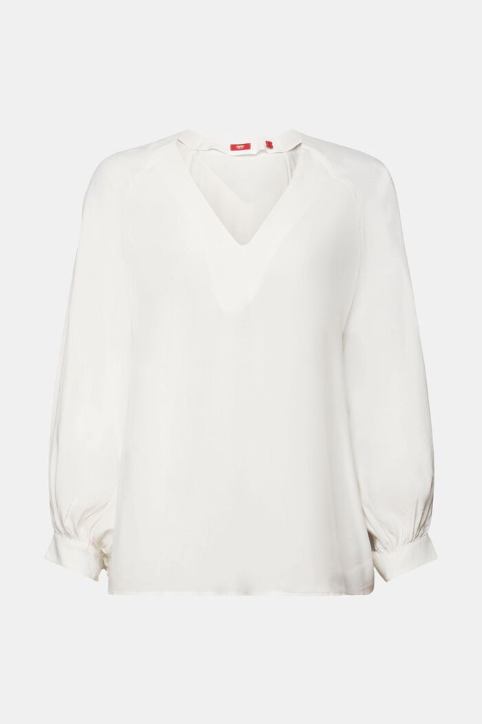 Blusa con cuello en pico, OFF WHITE, detail image number 7