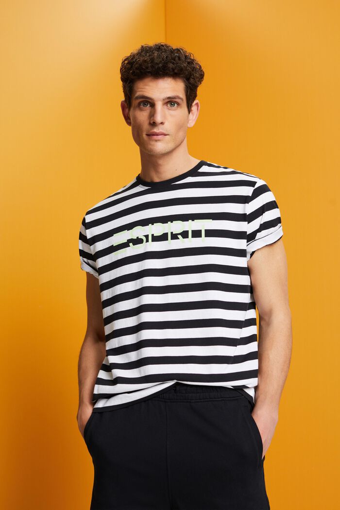 Camiseta de algodón a rayas, BLACK, detail image number 0