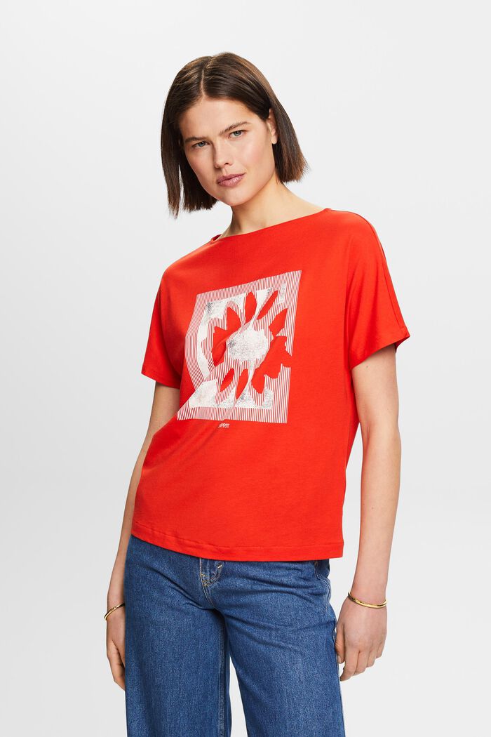 Camiseta de punto con estampado por delante, RED, detail image number 0