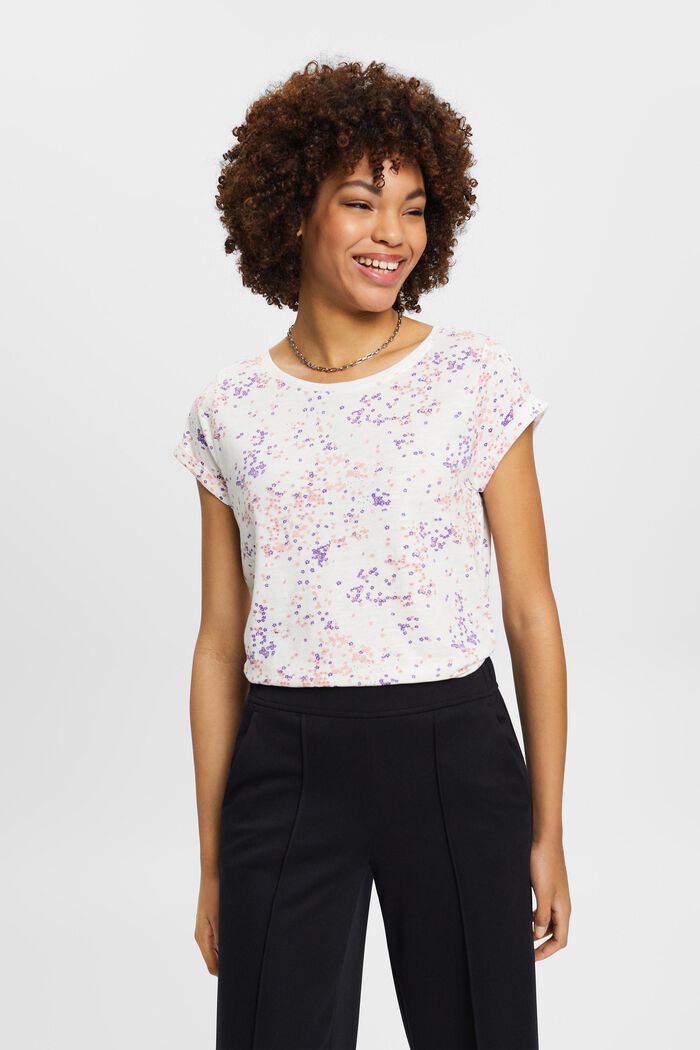 Camiseta de algodón con estampado floral, OFF WHITE, detail image number 0