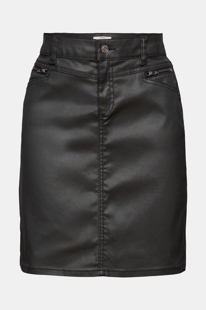 Minifalda en tejido vaquero revestido, BLACK, overview