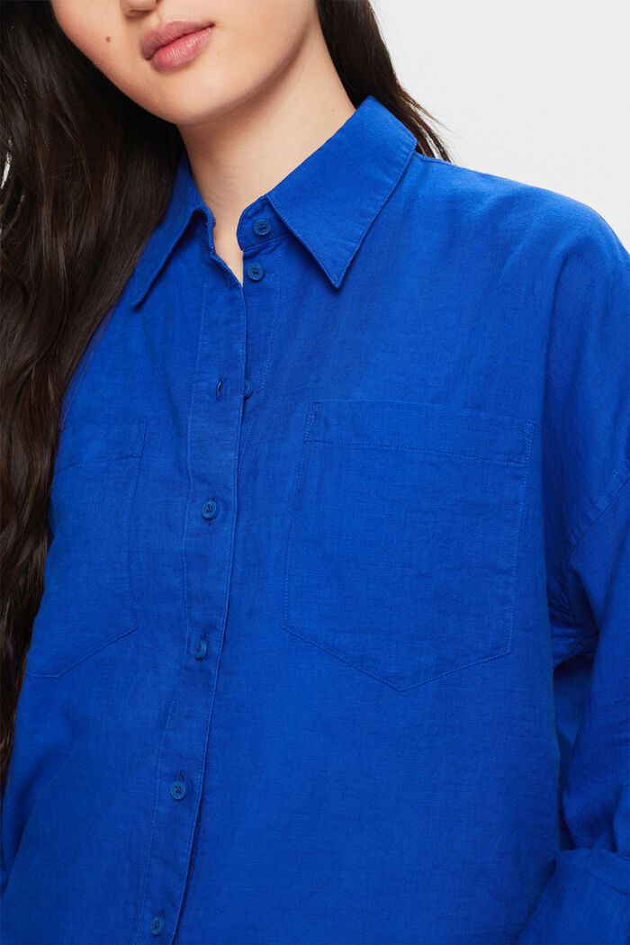 Blusa camisera de algodón y lino, BRIGHT BLUE, detail image number 3