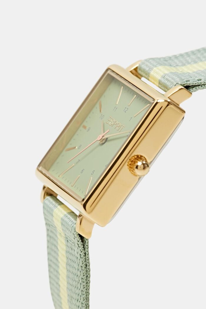 Reloj de acero inoxidable con correa de tejido, GREEN, detail image number 1