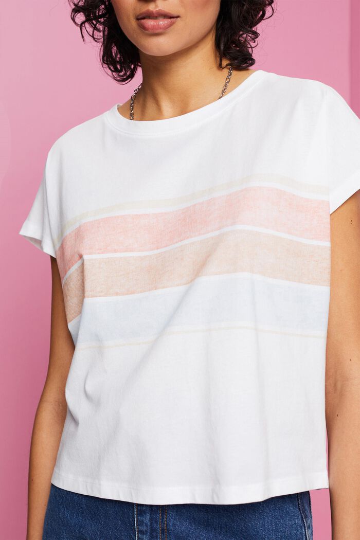 Camiseta de algodón con diseño corto a rayas, WHITE, detail image number 2