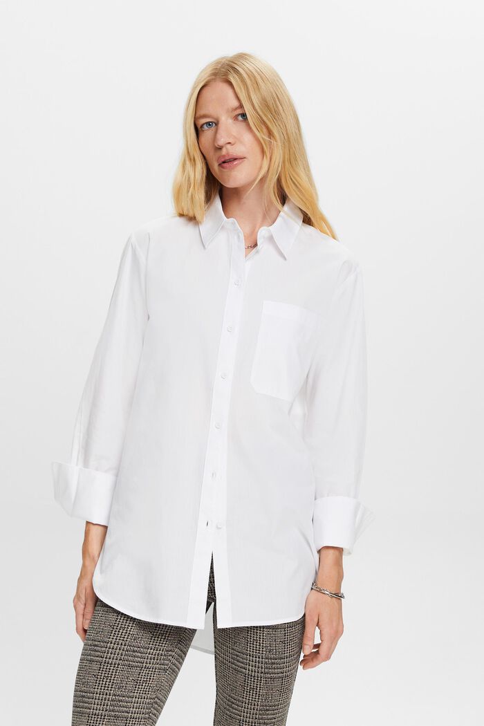 Blusa camisera con corte holgado, 100% algodón, WHITE, detail image number 0