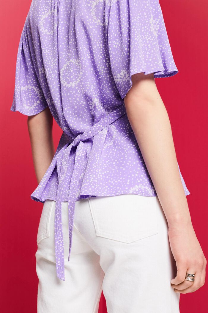 Blusa estampada con cinta fruncida, PURPLE, detail image number 4