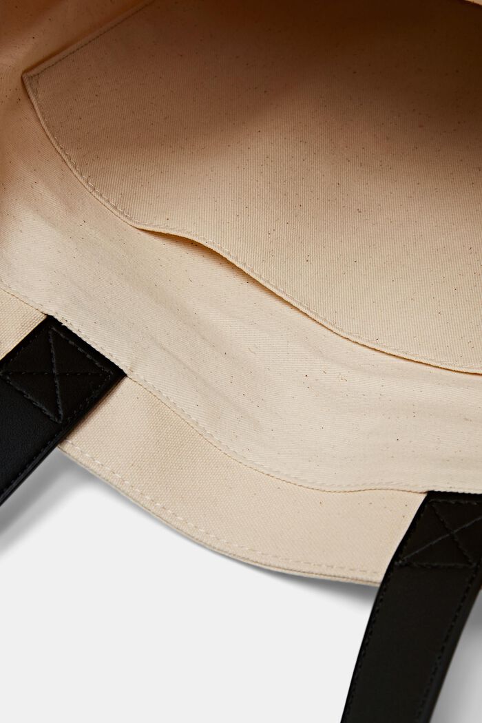 Bolso en lona de algodón con ribete de piel vegana, BLACK, detail image number 3