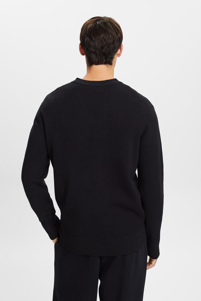Jersey básico de cuello pico, mezcla de lana, BLACK, detail image number 4