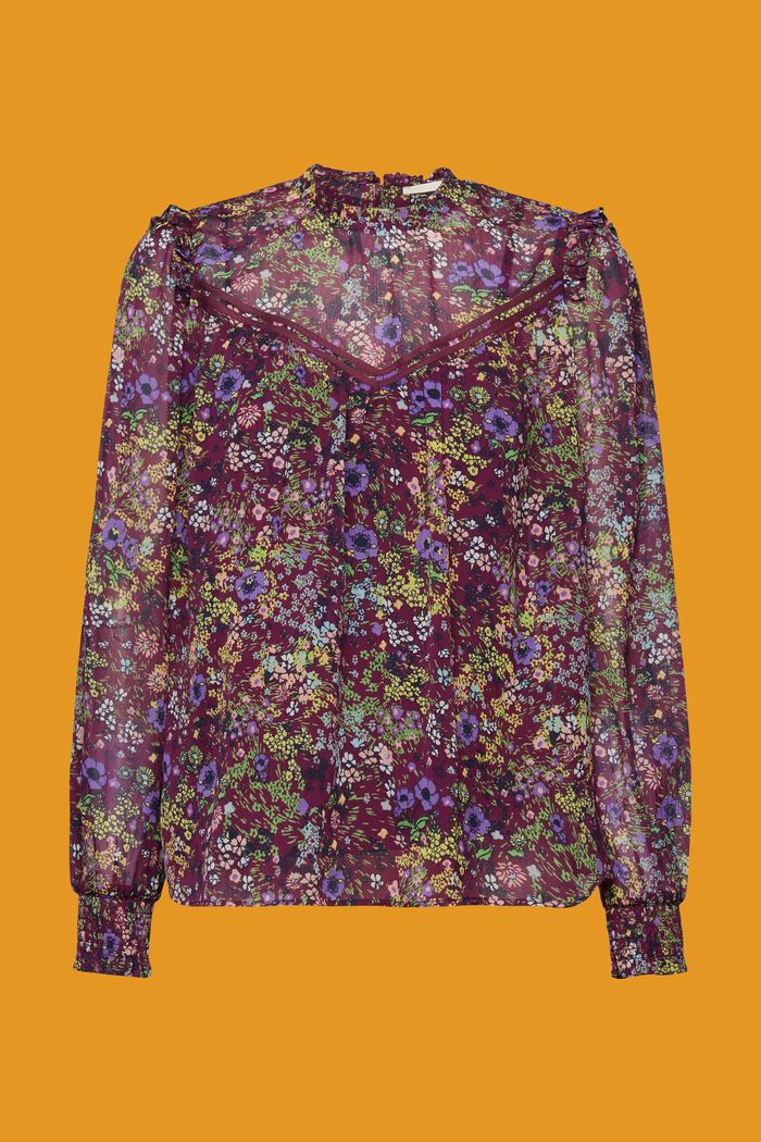 Blusa floral de gasa con fruncido, VIOLET, detail image number 6