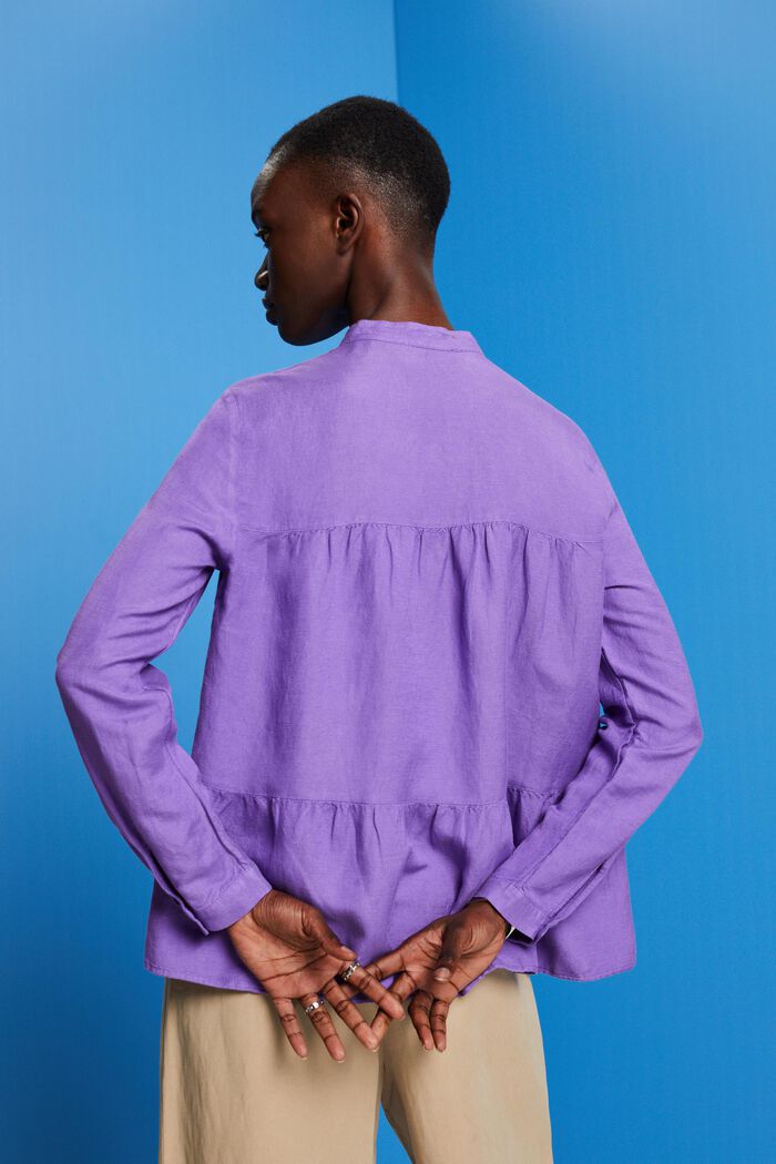Blusa camisera de lino, PURPLE, detail image number 3