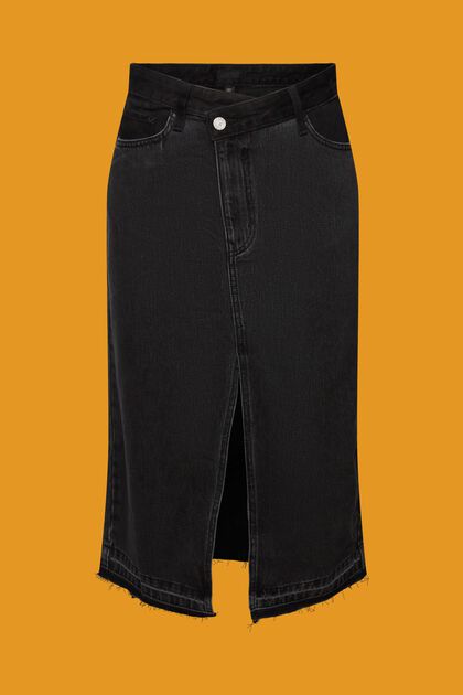 Falda midi con cintura asimétrica, BLACK MEDIUM WASHED, overview