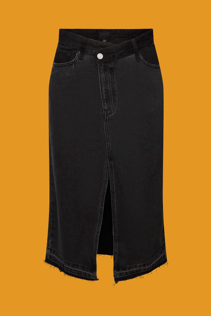 Falda midi con cintura asimétrica, BLACK MEDIUM WASHED, detail image number 7