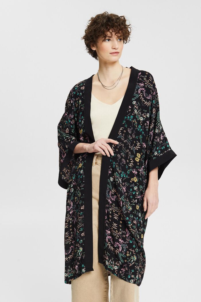 Kimono con estampado floral, BLACK, overview