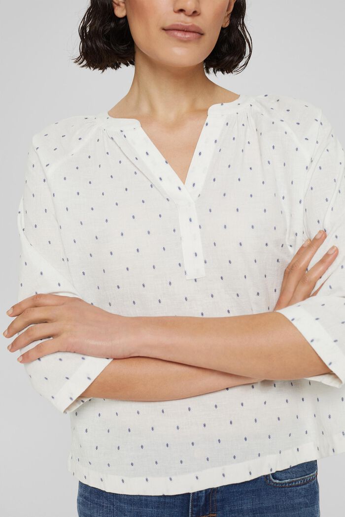 Blusa estampada con escote chilaba, OFF WHITE, detail image number 0