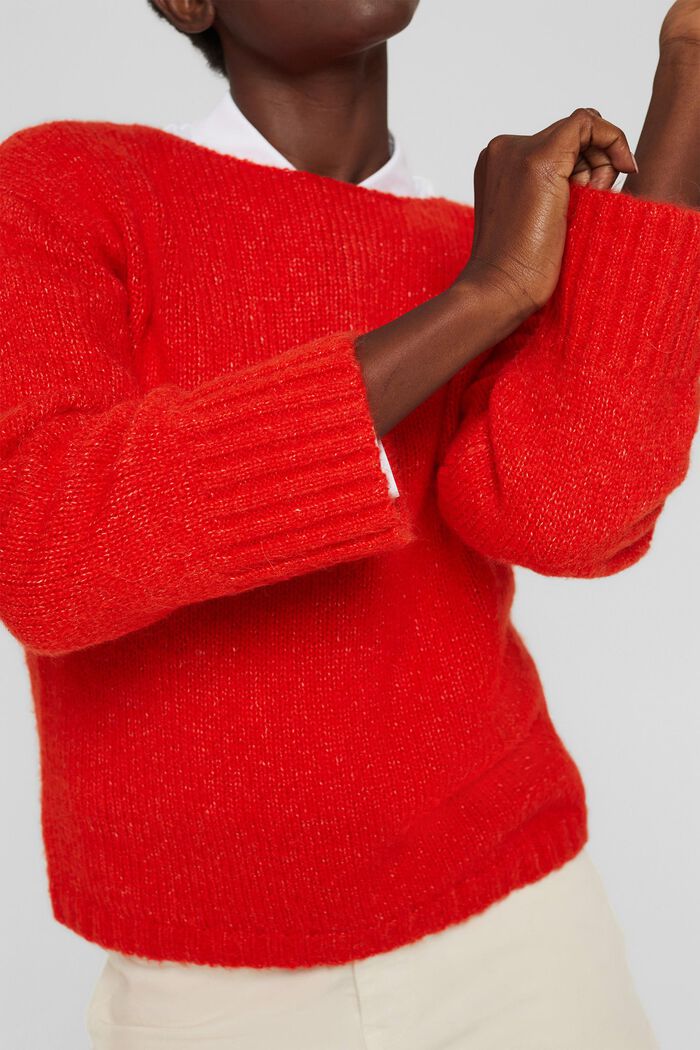 Con lana/alpaca: jersey suave con cuello barco, ORANGE RED, detail image number 2