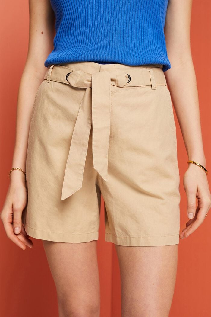Pantalones cortos con lazada, mezcla de algodón y lino, SAND, detail image number 2