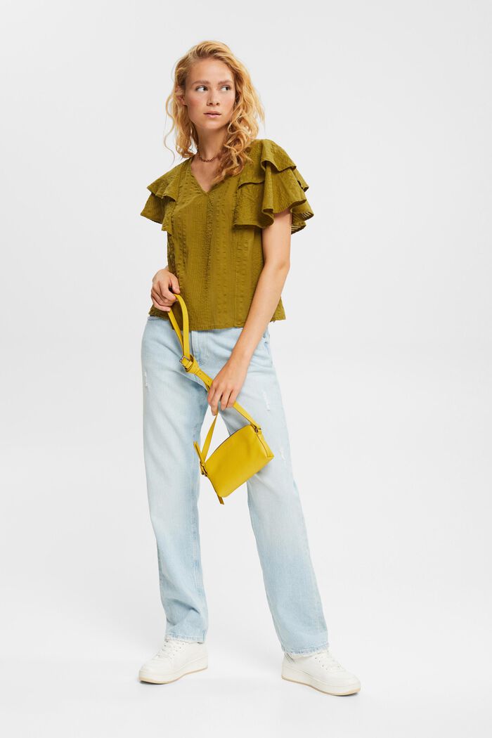 Blusa estampada con mangas avolantadas, OLIVE, detail image number 1