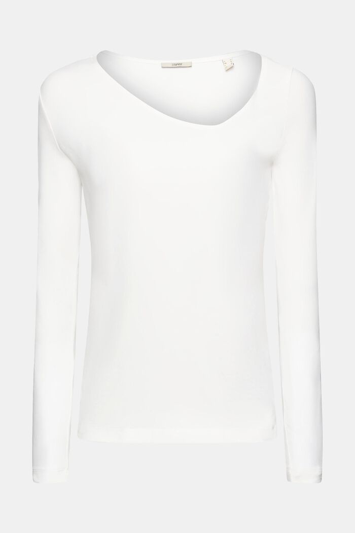 Camiseta de manga larga con ecote asimétrico, OFF WHITE, overview