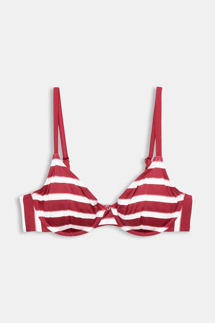 Top de bikini con aros a rayas, DARK RED, overview