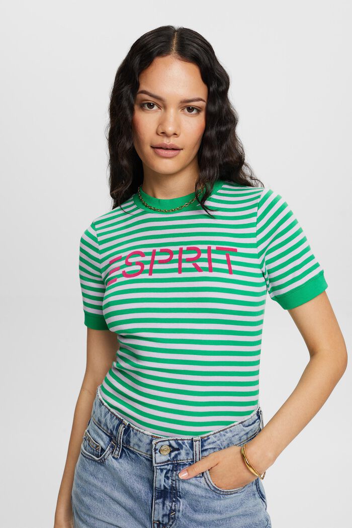 Camiseta de algodón con logotipo a rayas, GREEN, detail image number 0